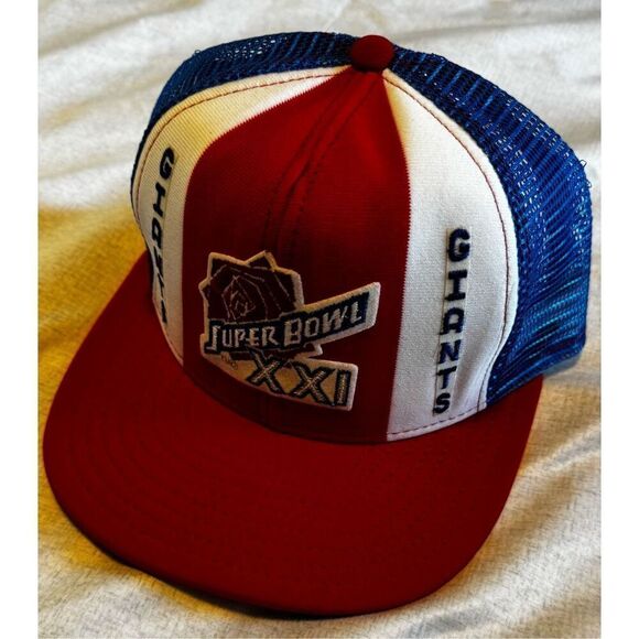 NY Giants New York Vintage AJD Lucky Stripes Super Bowl XXI 21 Snap Trucker Hat - Picture 2 of 5